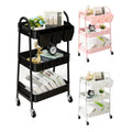 Three-Tier Metal Caster Cart with Lockable Wheels Three-Tier Rolling Book & Snack Cart Multi-Purpose Storage Cart for Kitchen, Bathroom, Garage, Baby Diapers, Crafts, Art Supplies, and Teachers