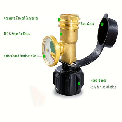 Propane Tank Liquid Level Indicator with QCC1 Connector – Universal North American Gas Tank Gauge, Pressure Conversion Head for BBQ Grill Camping RV, 1pc or 2pcs | Canada