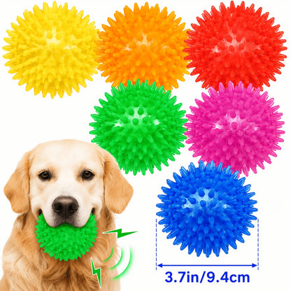 Squeaky Spikey Dog Toy Balls 4/6 Pack – BPA-Free Puppy Chew Toys for Teething, Durable Interactive Fetch Balls for Small, Medium & Large Dogs