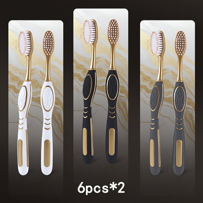 Soft Bristle Travel Toothbrush Set 6-Pack - Anti-Slip Olive-Shaped Handle, White Platinum Series for Adults & Couples - Portable Household Toothbrush Kit, Travel Essentials Bathroom Accessory