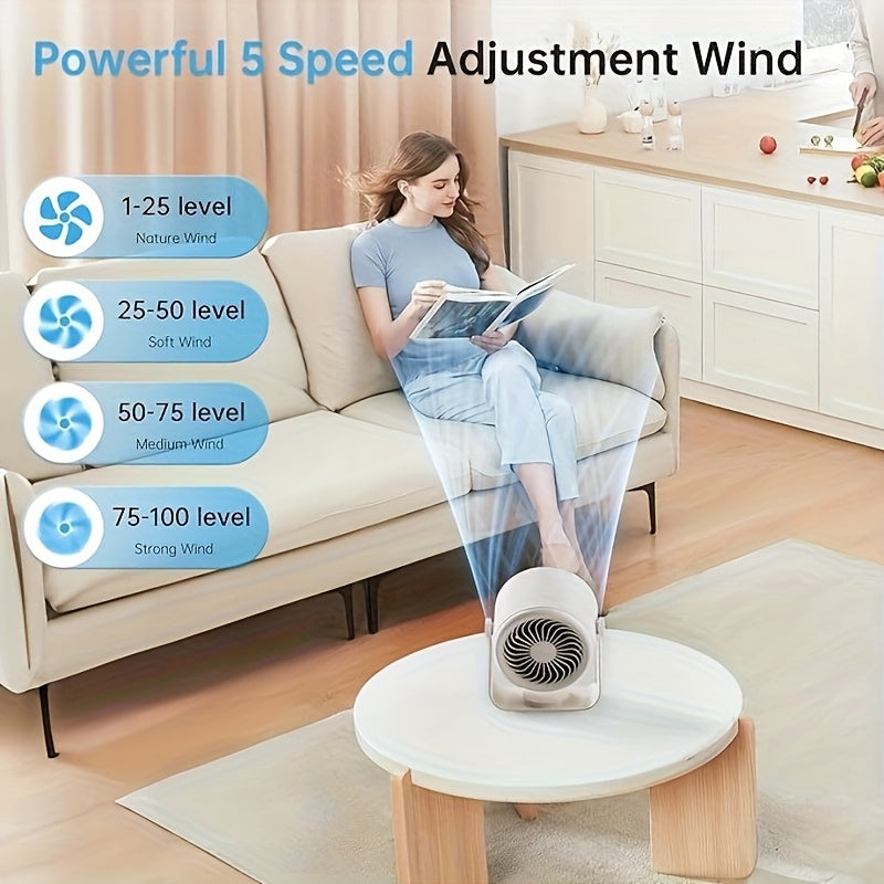 A Quiet Wall-Mounted Desktop Fan Featuring a Digital Display, Five Wind Speed Settings, Capable of Being Hung, Powered by a 5400Mah Battery, This Portable USB Fan Is Ideal for Use in The Office, Bedroom, Bedside, During Travel, Or Camping