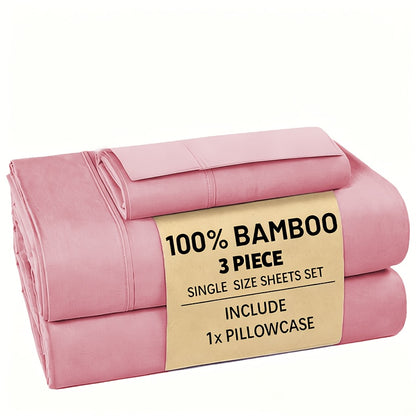 Bamboo Bed Sheet Set 3/4pcs – Soft Breathable Deep Pocket Sheets for Hot Sleepers, Durable Stitching, Twin Full Queen King, 11 Colours Including Assorted