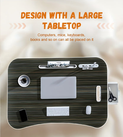 Foldable Laptop Bed Desk with USB Port – Portable Adjustable Lap Tray Table for Sofa Couch Floor, No Assembly, Study Work Eating Reading, Black Pink Walnut White
