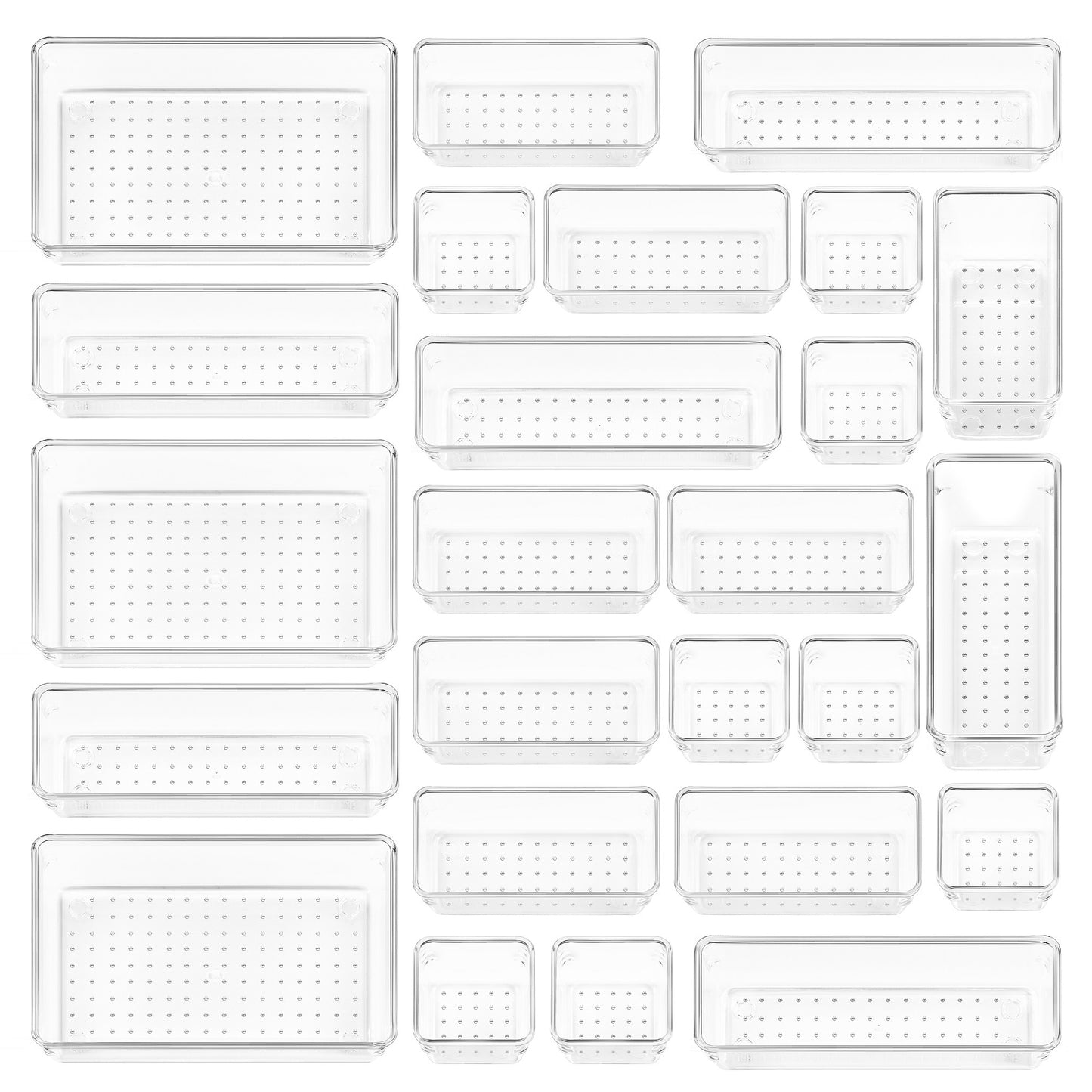 Clear Makeup Drawer Organizer Set 25/37pcs – Stackable Plastic Storage Bins 4-Size for Vanity Bathroom Cosmetics Lipstick Skincare & Accessories