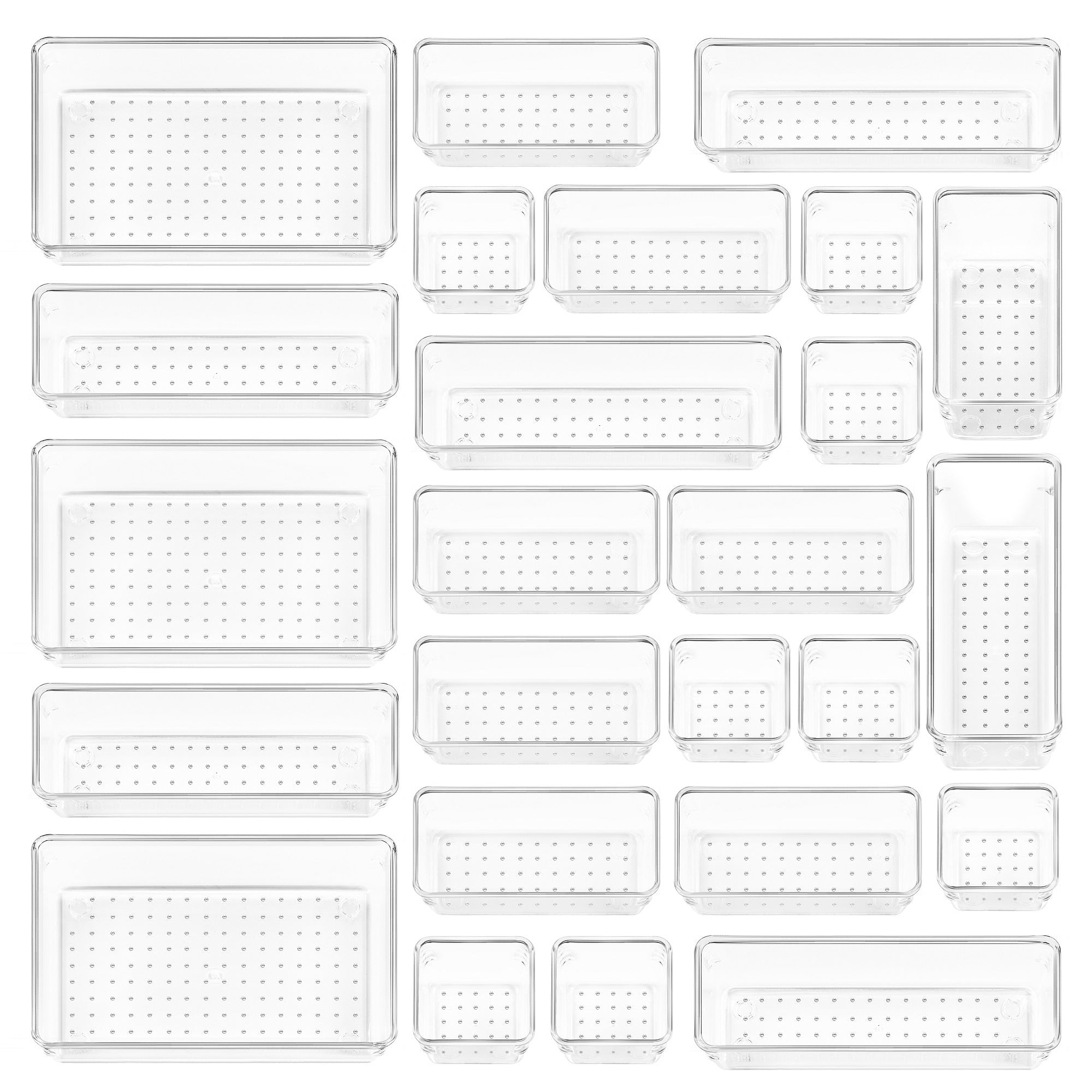 Clear Makeup Drawer Organizer Set 25/37pcs – Stackable Plastic Storage Bins 4-Size for Vanity Bathroom Cosmetics Lipstick Skincare & Accessories