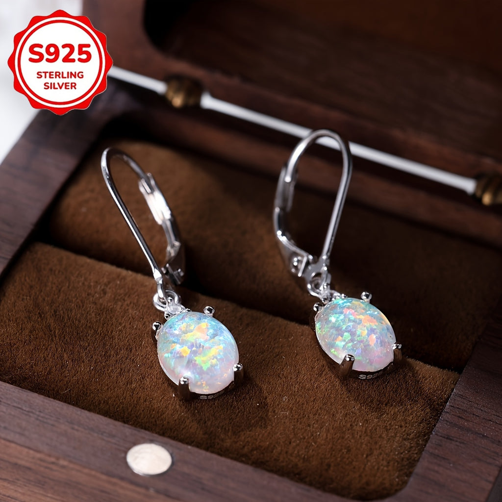 925 Sterling Silvery Opal Pendant Earrings - Daily Wear And Party Multi-color Options - Hypoallergenic, High-quality Fashionable Jewelry Gifts