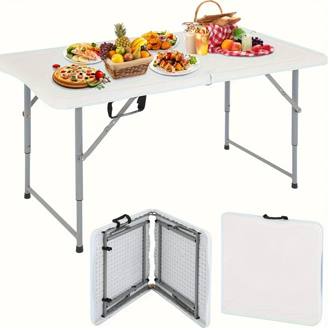 Folding Table 4FT/6FT/8FT Heavy-Duty Portable Camping Table Foldable Lightweight Table Plastic Dining Table Indoor Outdoor For Picnic Beach Kitchen Office BBQ, Wedding And Party