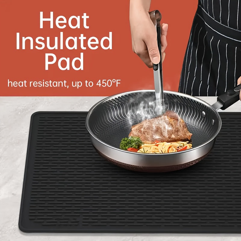 1pc Silicone Stove Top Cover Mat, Heat Resistant Glass Cooktop Protector, Flat RV Range Stovetop Cover, Extra Large Dish Drying Mat for Kitchen, 28"X20" - BLACK