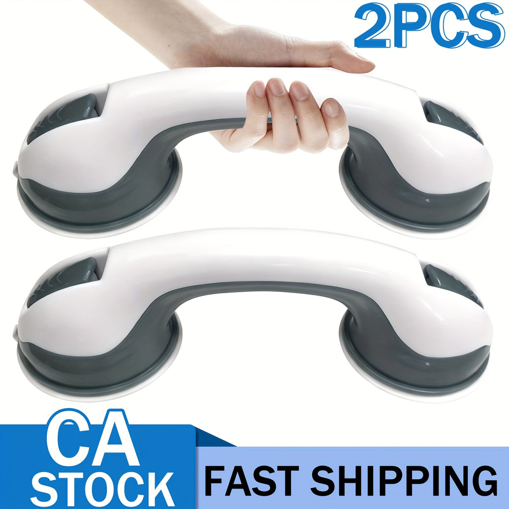 2pcs Bathroom Safety Grab Bar Set, Non-Slip Handle, Durable Plastic Construction, Sturdy And Stable, Strong Suction Cup Design, Bathroom Accessory, Ideal for Seniors, Individuals with Disabilities, Glass, Tile, And Marble Surfaces