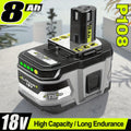 1/2/4 PACK 8Ah 18V P108 Lithium Ion Battery Compatible With Ryobi 18V ONE+ Battery Replacement P108 P102 P103 P104 P105 P107 P109 P122 Cordless Tool Batteries Rapid Rechargeable Batteries With Indicator