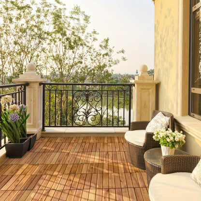 Interlocking Deck Tiles Acacia Wood – 27-Pack 27 Sq Ft, 12x12 Inch Oil-Finished Slat Patio Tiles for Outdoor Patio, Balcony & Garden | Easy No-Tool Install, Indoor & Outdoor Flooring