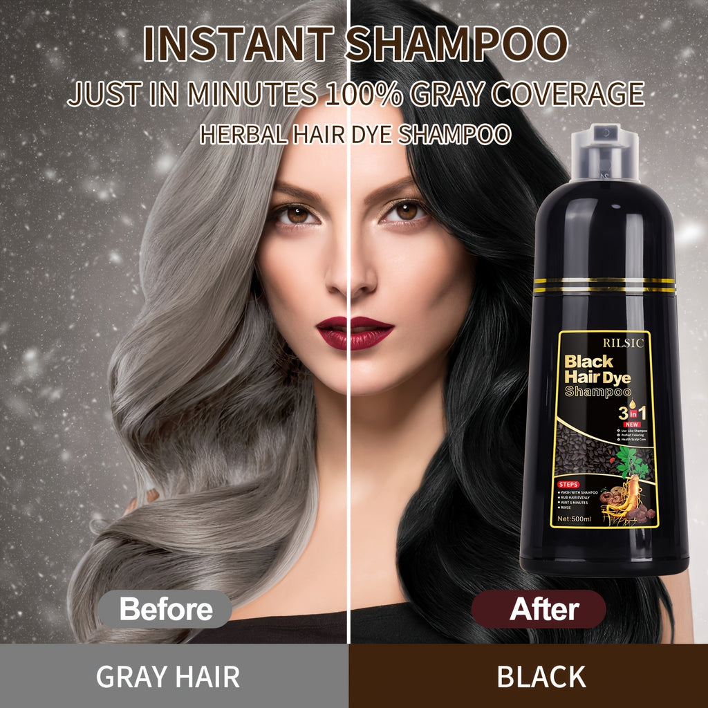 3-in-1 Hair Dye Colour Shampoo – Instant Grey Hair Coverage, Ammonia Free Herbal Formula, Lasts 30 Days for Men & Women | 16.91oz Natural Hair Colouring