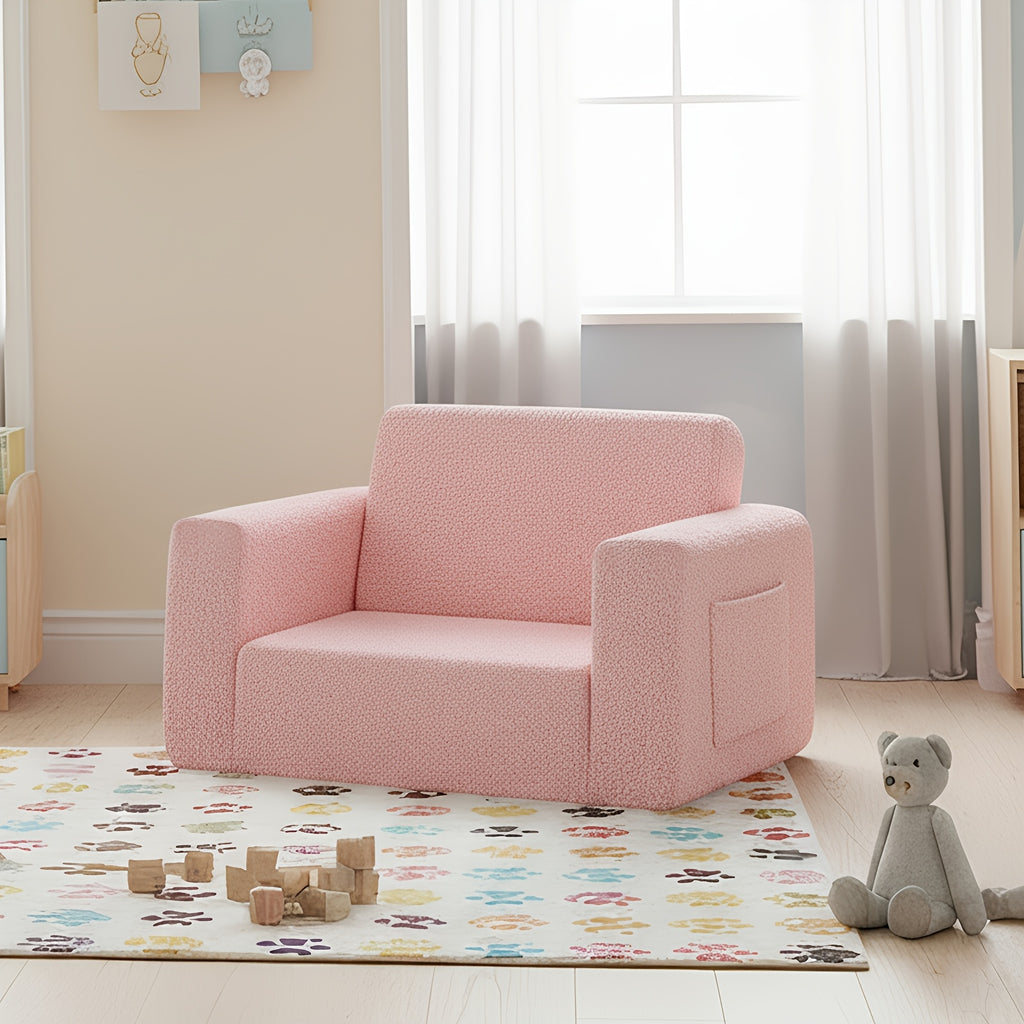 Tiita 2-In-1 Kids Sofa Bed Chair, Foldable Plush Lounger with Comfy Armrest, Machine Washable, Stackable, Multipurpose Furniture for Various Rooms