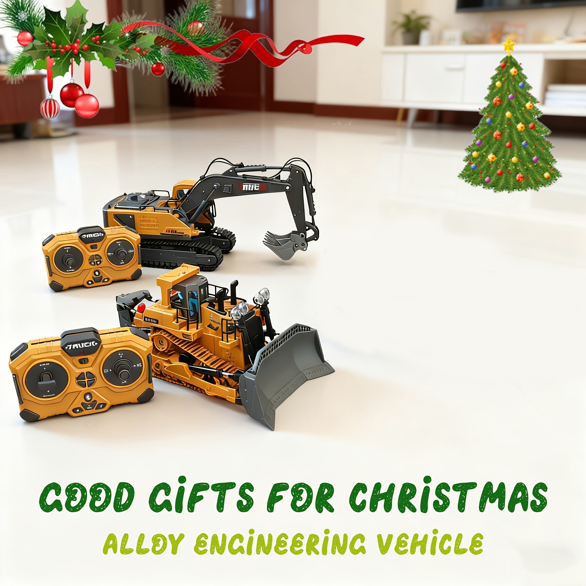 Remote Control Construction Vehicle Set 2.4G 11-Channel RC Excavator Dump Truck Bulldozer Alloy Engineering Toy Cars for Kids – 2pcs 3pcs 4pcs