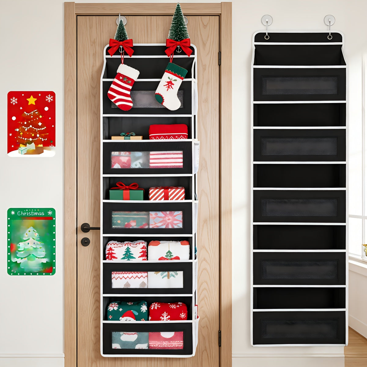 Over Door Storage Rack No Drill – Anti-Slip Door Hanger, 44 lb Capacity, 3 or 5 Tier Space-Saving Organizer for Wardrobe Bathroom Kitchen Dormitory Home (Black/Grey)