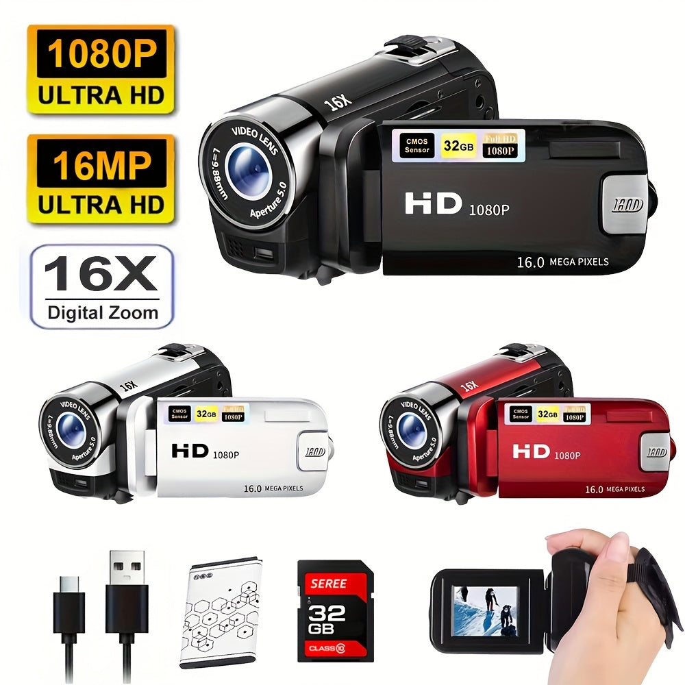 Latest 270° LED Flip Screen Digital Camera | Camera for Photography (cameras, Camaras Fotograficas): 16x Zoom, 1080P Full HD, 2.7" Display, HD Wide Angle Lens. Perfect for Outdoor Shooting, One-Touch Photo Upload to Phone, 2-in-1 Camera & Camcorder