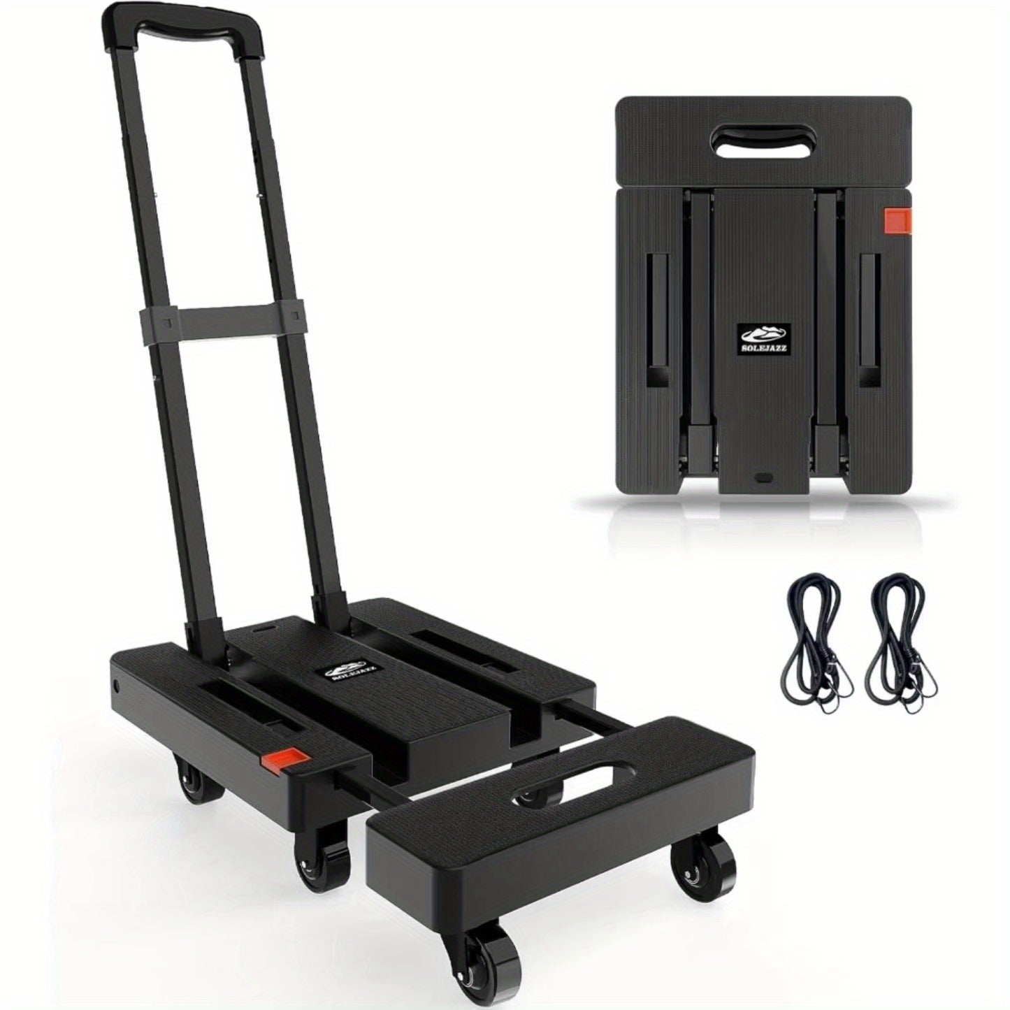 Folding Hand Truck 500 Lbs Heavy Duty, 6-Wheel Collapsible Dolly Cart with Extendable Base, Adjustable Telescoping Handle, 2 Elastic Ropes, Portable Luggage Cart for Moving Shopping Travel Industry