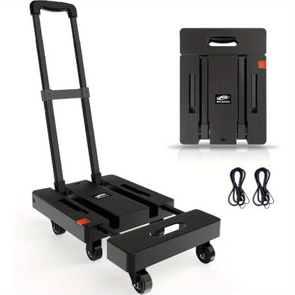 Folding Hand Truck 500 Lbs Heavy Duty, 6-Wheel Collapsible Dolly Cart with Extendable Base, Adjustable Telescoping Handle, 2 Elastic Ropes, Portable Luggage Cart for Moving Shopping Travel Industry