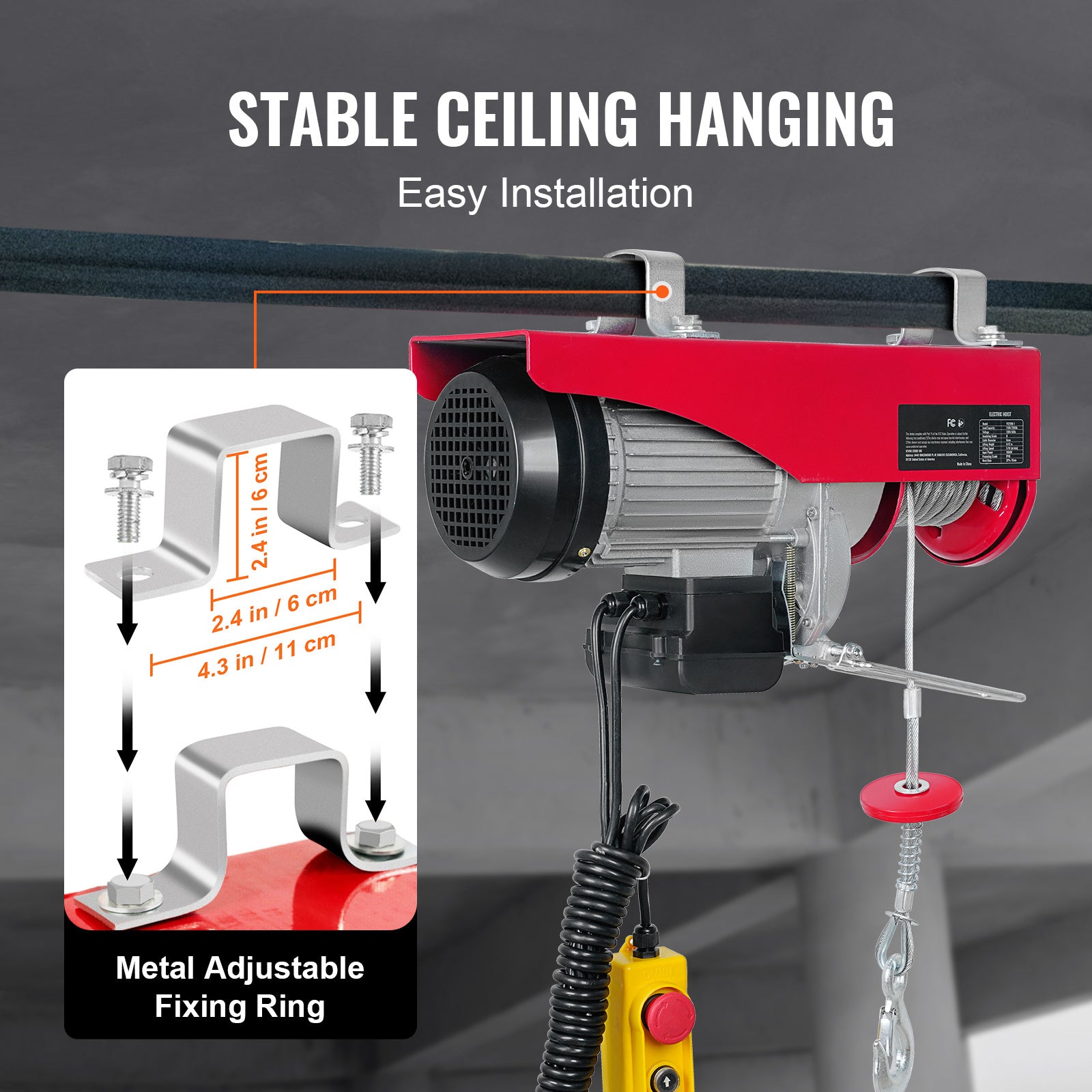 VEVOR Electric Hoist, 440-2200lbs Lifting Capacity, Electric Steel Wire Winch with 14ft Wired Remote Control, 40ft Single Cable Lifting Height & Pure Copper Motor, for Garage Warehouse Factory