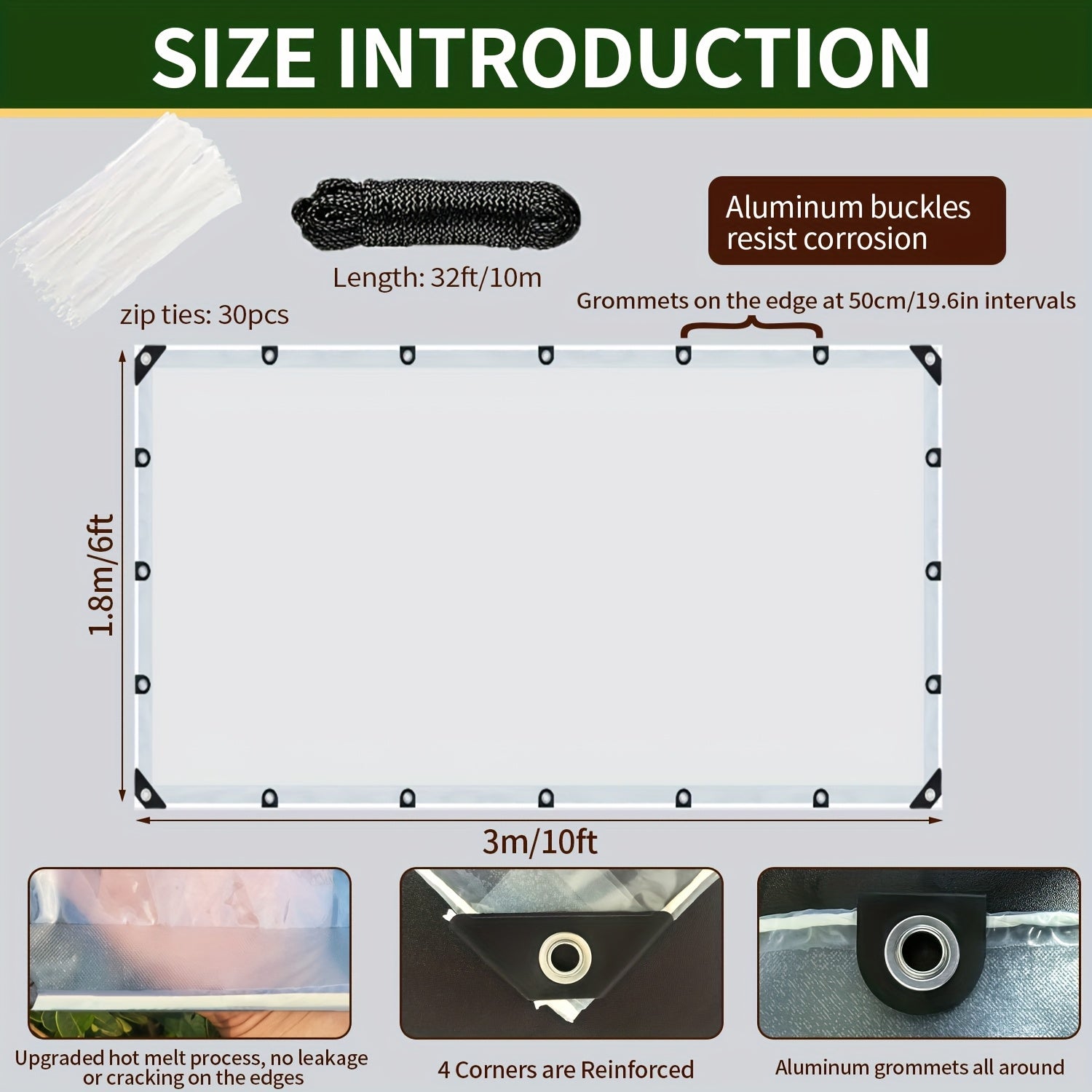 Heavy Duty Waterproof Tarp Cover – Snow & Wind Resistant, Hot Melt Reinforced Edges, Tear-Proof, Multiple Sizes for Garden Fence, Patio, Vehicle, Chicken Enclosure & Outdoor Protection | Canada
