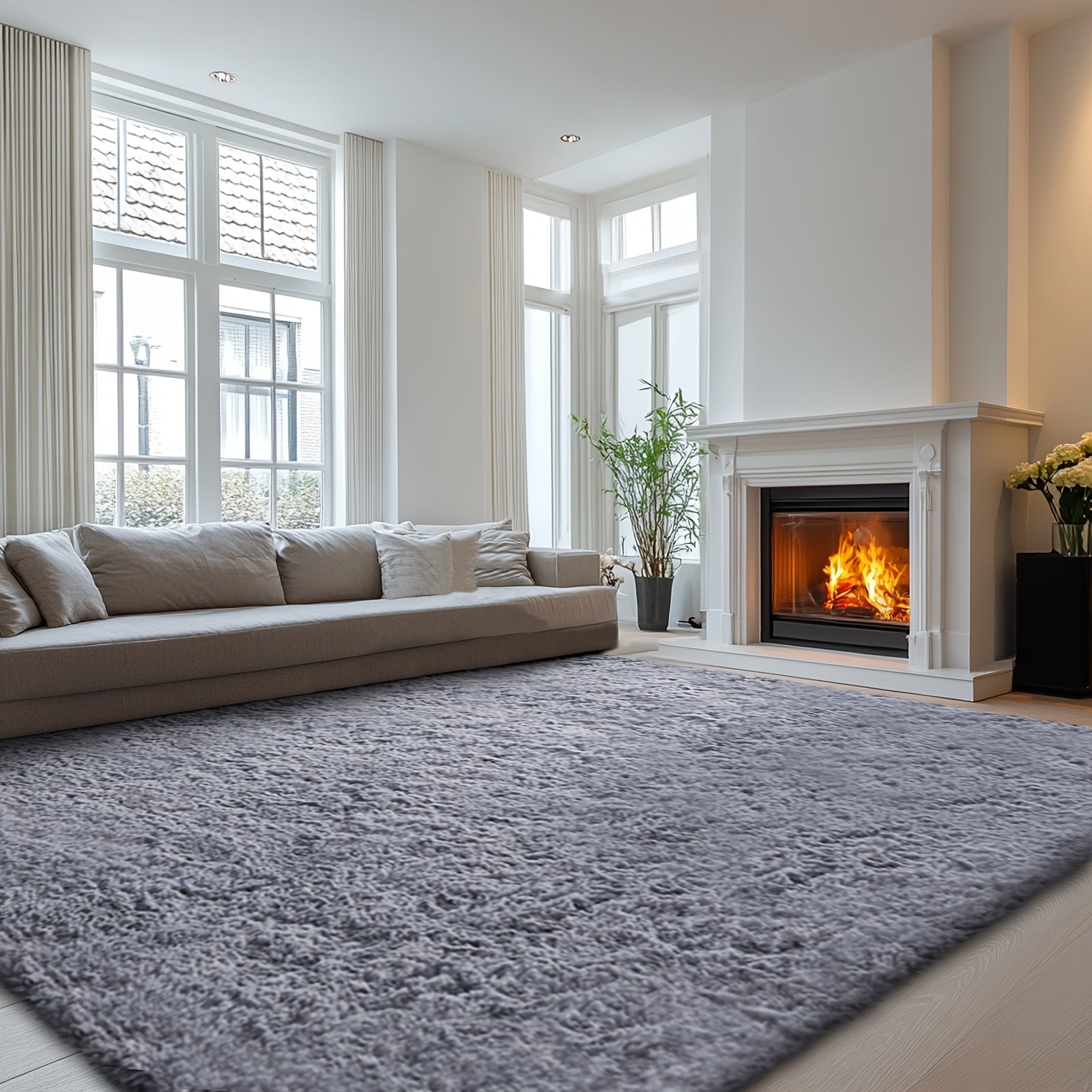 Fluffy Soft Area Rug – Luxury Non-Slip Indoor Carpet for Living Room, Bedroom & Home Decoration, Ultra-Plush Floor Rug, 7 Colours & 5 Sizes, Tie-Dye Black White Navy Blue Grey