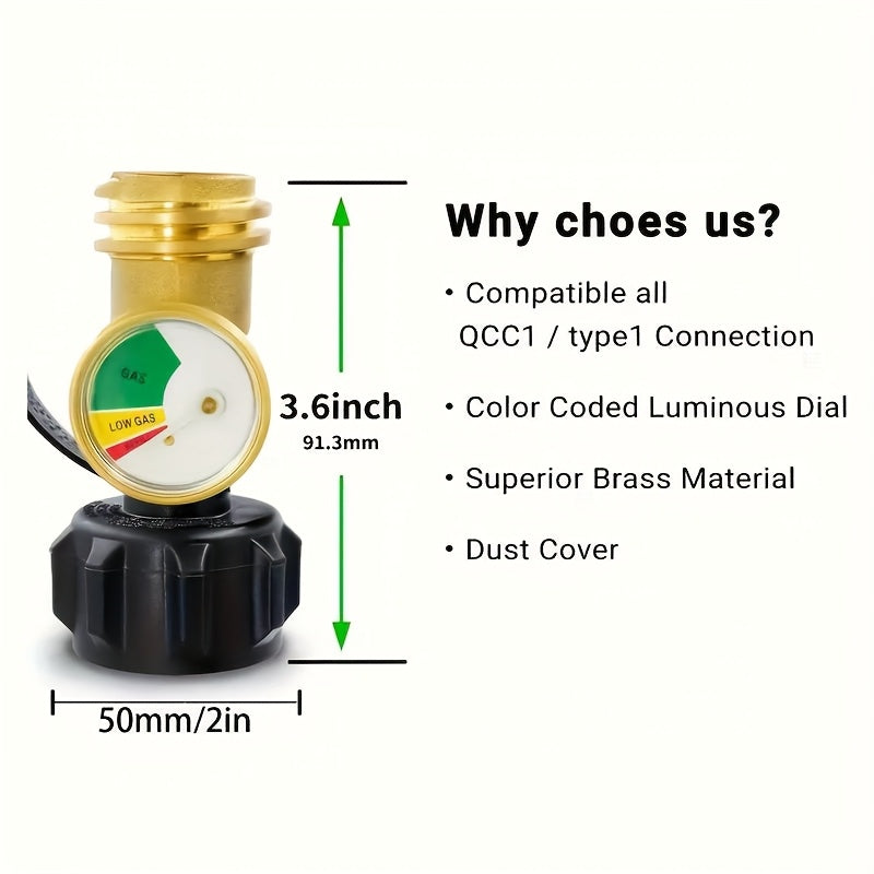 Propane Tank Liquid Level Indicator with QCC1 Connector – Universal North American Gas Tank Gauge, Pressure Conversion Head for BBQ Grill Camping RV, 1pc or 2pcs | Canada