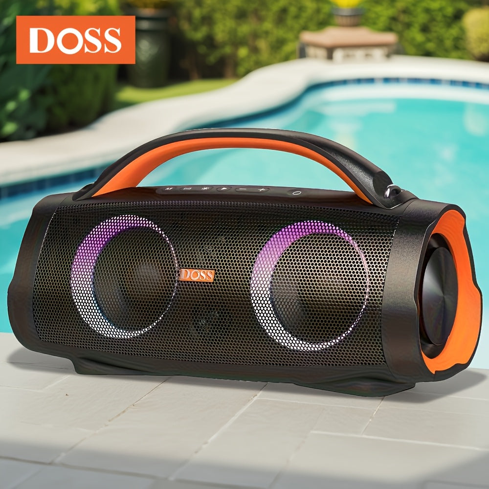 DOSS 100W Outdoor Speaker Bluetooth 5.3 with Stereo Sound, Rich Bass, 20 Hours Playtime, 10400mAh Power Bank, Mixed Color Party Light, IPX6 Portable Speaker for Camping, Beach