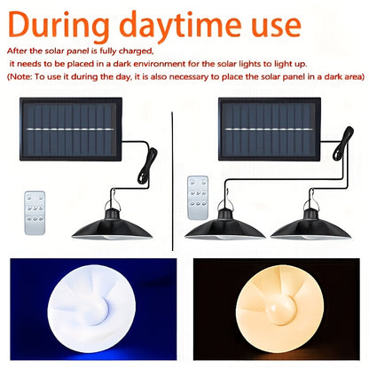 Solar Outdoor Roof Light IP55 Waterproof - Auto On/Off Dusk to Dawn Solar Chandelier Lamp for Gazebo, Barn, Chicken Coop, Courtyard, Garage, Campsite & Porch - Wireless Solar Hanging Light