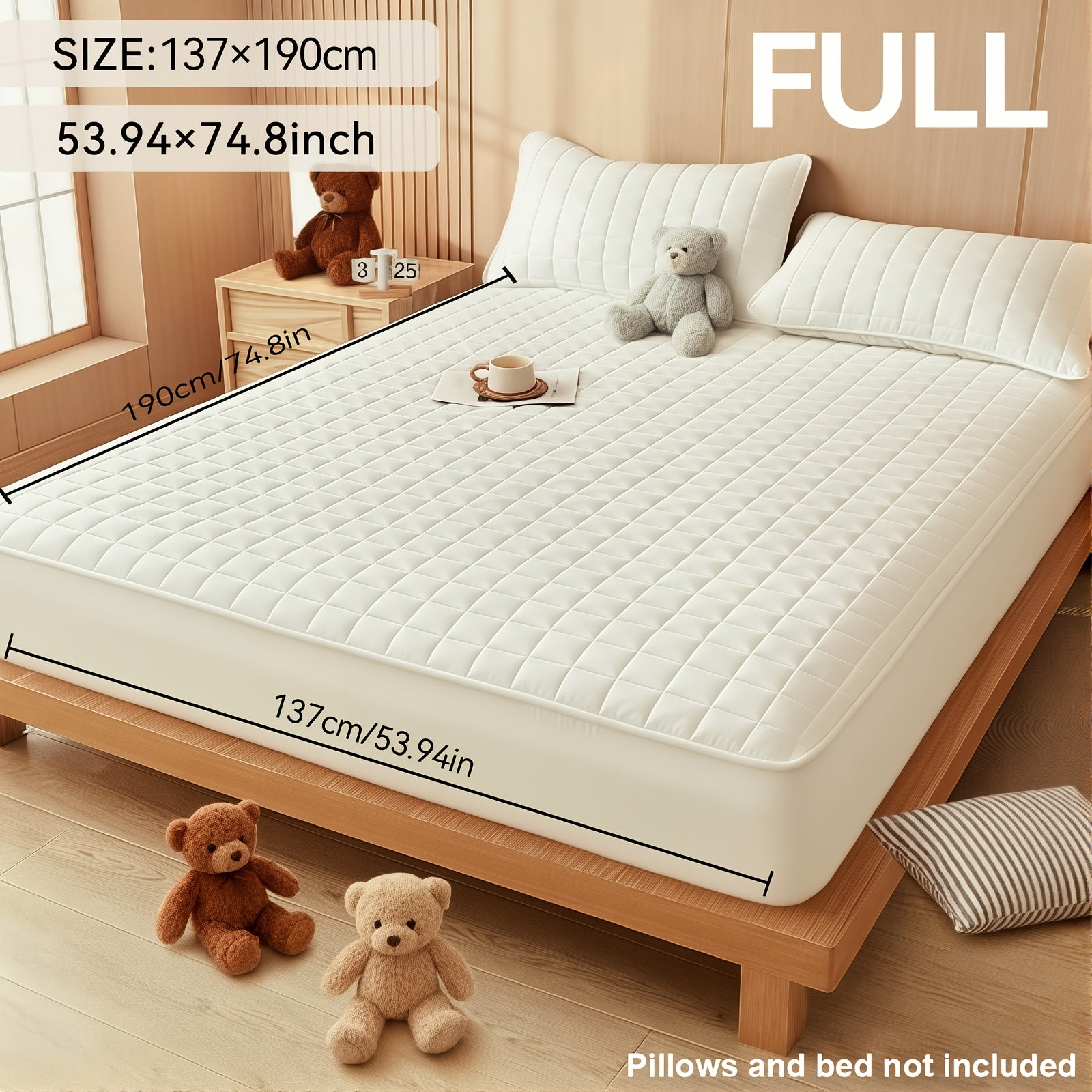 Waterproof Mattress Protector Cover Fitted Sheet Thickened Breathable Mattress Topper Pad Twin Full Queen King Size Bedroom Guest Room Hotel Comfortable Durable Bed Cover