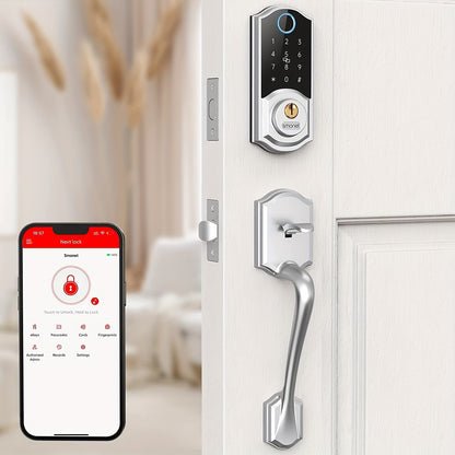 SMONET Y1 Smart Door Lock Alexa Compatible, Fingerprint Keypad Bluetooth Deadbolt, Keyless Entry with Auto-Lock, App Control — Front Door Handle Set Canada