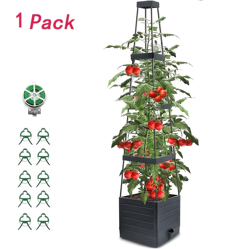 1 Pack/2 Packs Raised Garden Bed Tomato Planter with Trellis, 57" Tomato Cages for Climbing Vegetables Plant, Self Watering Planters Box for Garden Pots for Patio Greenhouse Indoor Outdoor