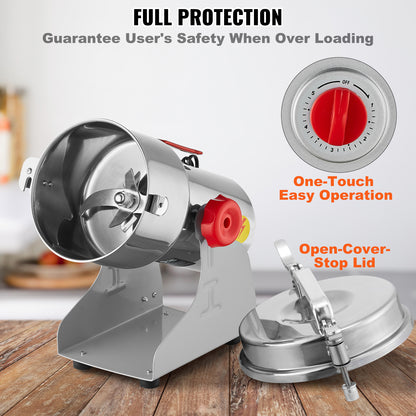 VEVOR Electric Spice Grinder Grain Mill 300/750/1000g High Speed Commercial Powder Machine, Swing & Upright Type, Stainless Steel, 30-300 Mesh – Coffee Beans, Herbs, Grains