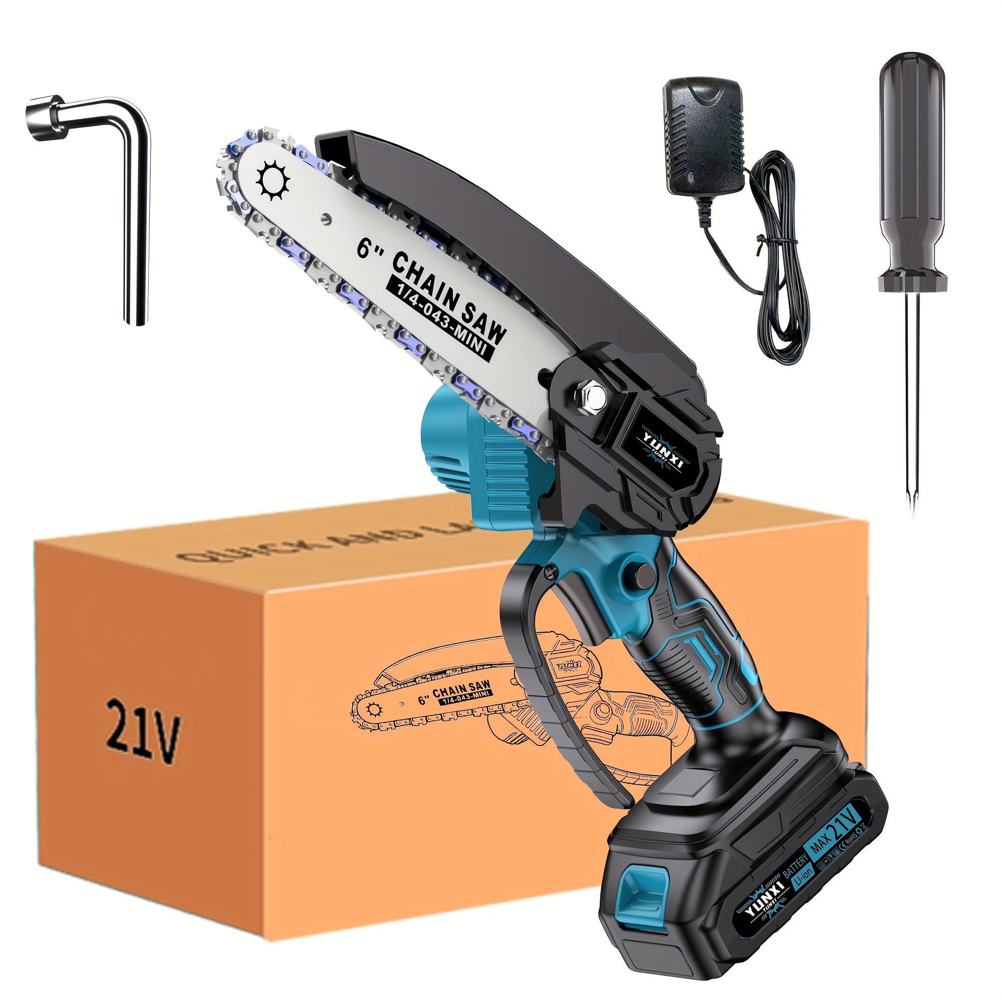 One-Hand Electric Mini Chainsaw Cordless – Portable Handheld Battery Chainsaw for Tree Pruning Branch Cutting Yard & Garden, Upgraded Battery Option with Plastic Storage Box, for Home Outdoor Use