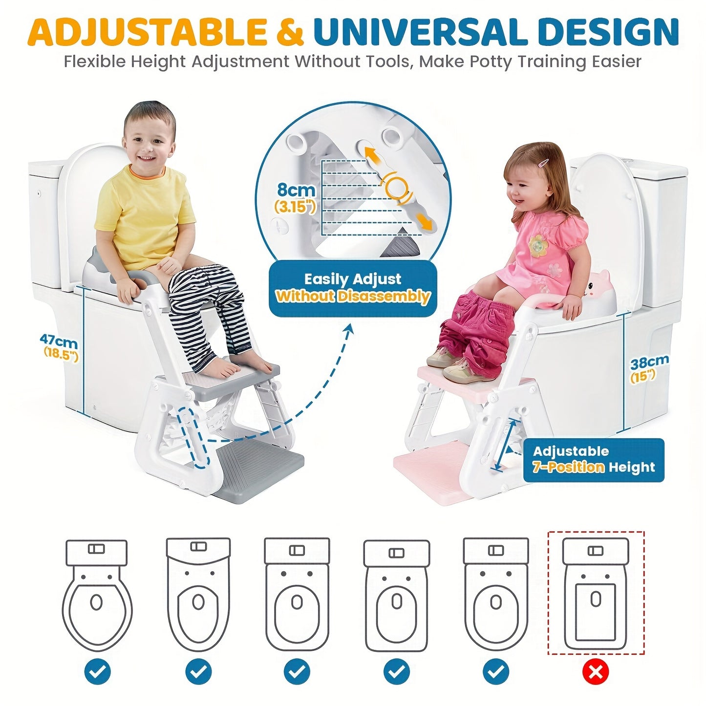 Stability Potty Training Toilet Seat with Step Stool 2-in-1 for Toddlers Boys & Girls – Adjustable Ladder & Seat Height, Splash Guard, Anti-Slip Pad, Grey – Safe & Sturdy Kids Toilet Trainer