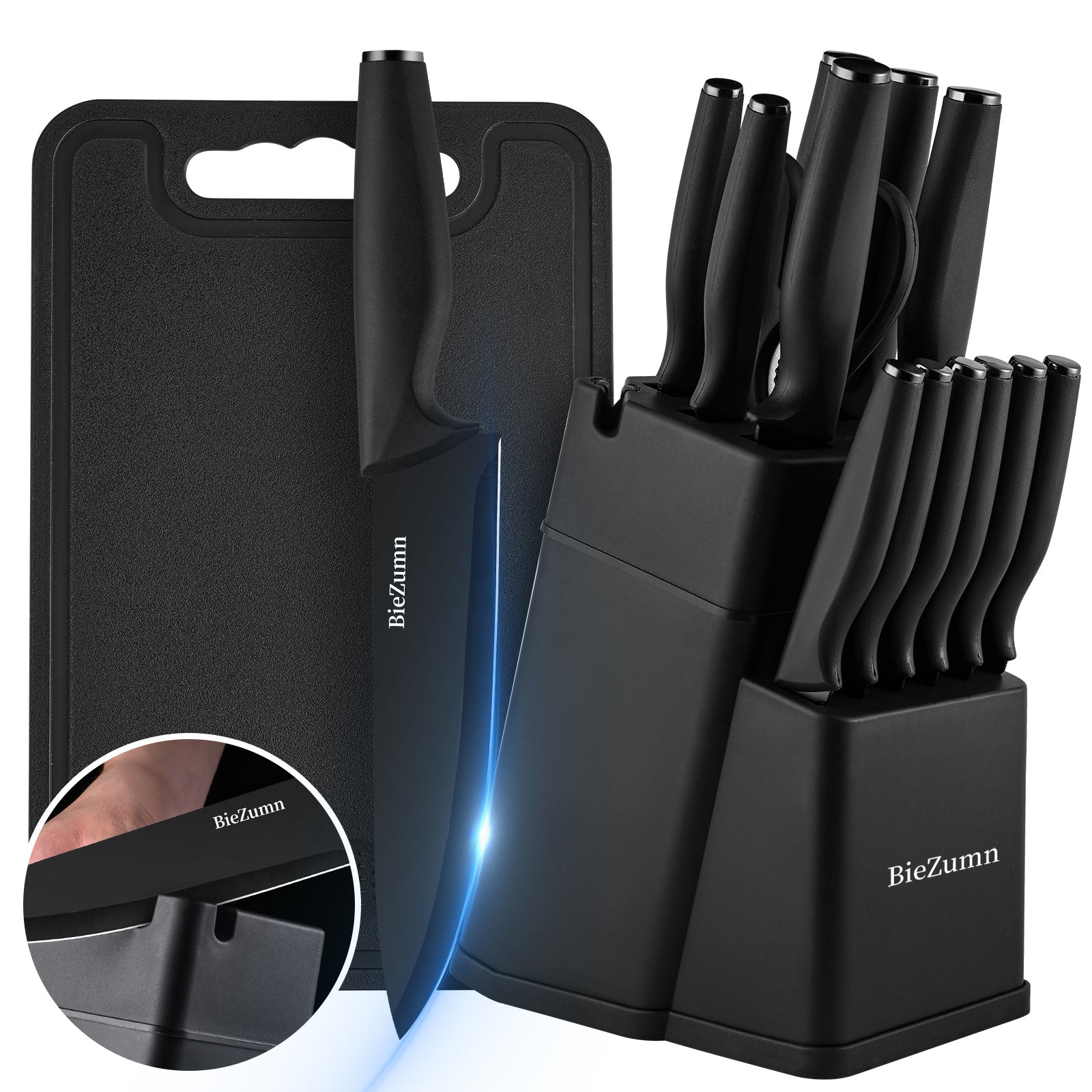 This Set of Black Stainless Steel Kitchen Utensils, Which Is 3/15 of The Total, Comes with a Built-In Sharpening Block And Is Dishwasher Safe. It Includes a Chef'S Knife, a Peeler, a Utility Knife, And More