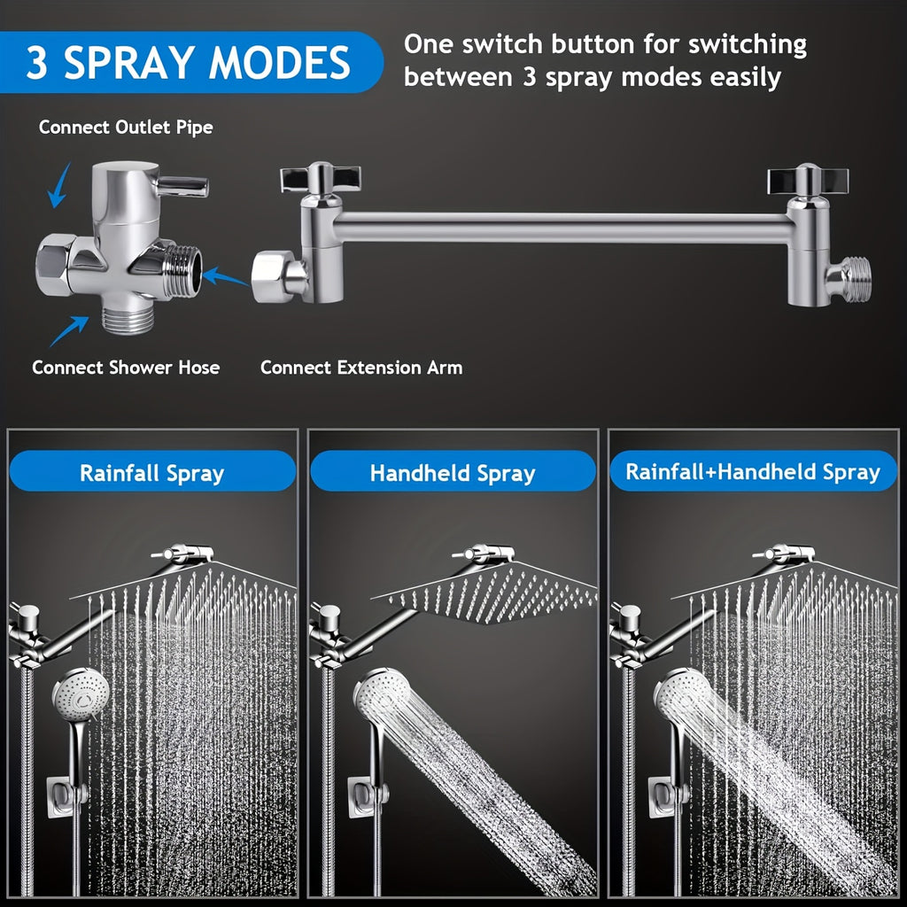 Modern Luxury Shower Head, 8/10 Inch Shower Head with Handheld Spray Combo And Adjustable Arm, High Pressure Rain Shower Head, Electroplated/Black Shower Showerhead, Handheld Showerhead, Contemporary Design