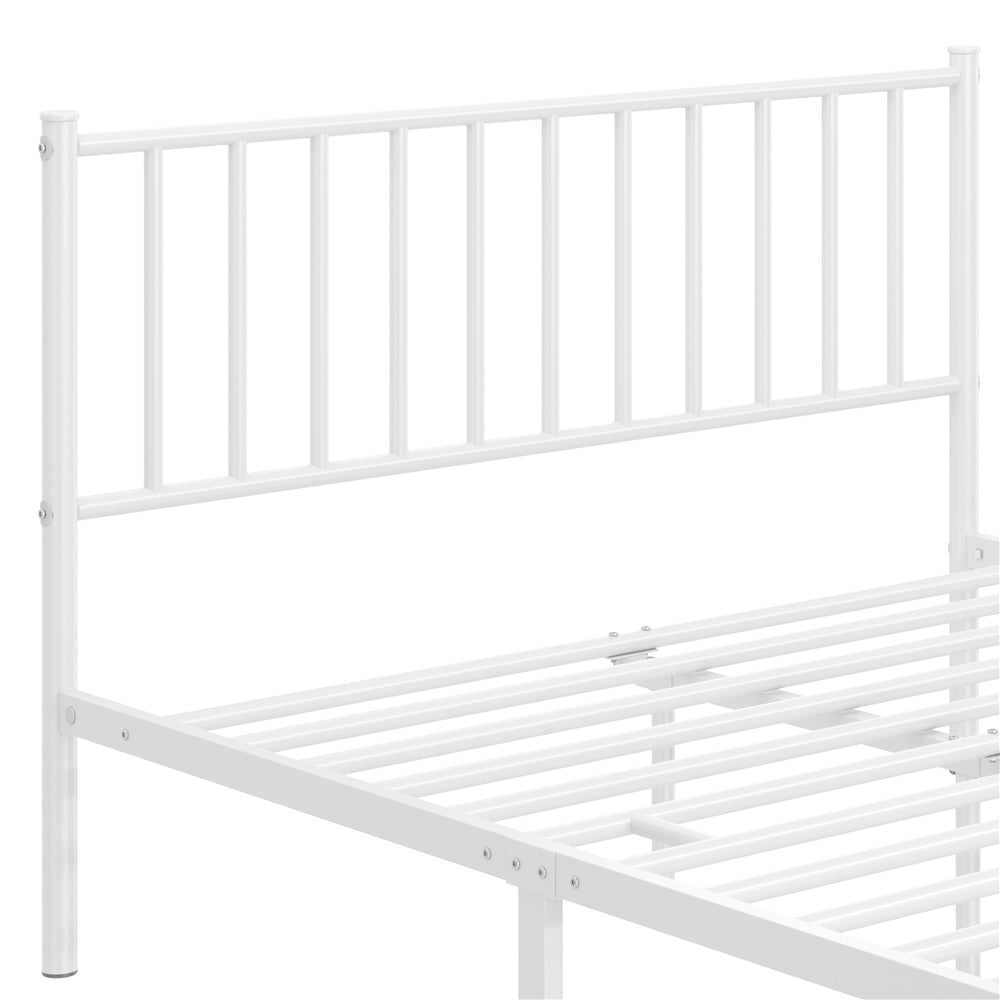 ALDEN DESIGN Bed Frame, Metal Platform Bed Frame, Minimalist Metal Bed Frame with Vertical Bar Headboard and Footboard, Underbed Storage, Bedroom, Farmhouse Metal Bed Foundation for Guest Room, Loft, Condo, Apartment, White/Black, Twin/Full/Queen Size
