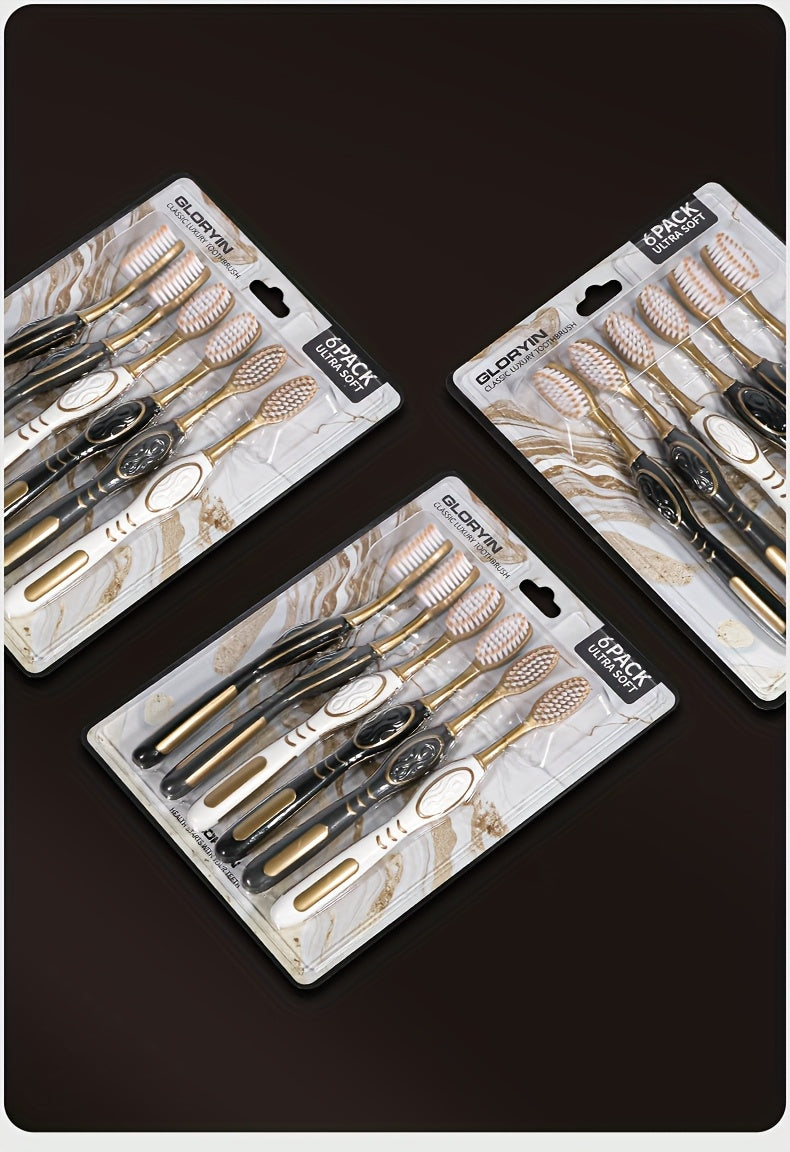 GLORYIN [6Pcss Travel Set] [6Pcss Travel Set X 2] White Platinum Series Olive-Shaped Anti-Slip Handle Travel Essential Household, Adult, Couple, Soft Bristle Toothbrush