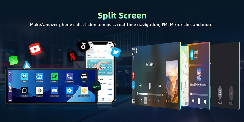 LAMTTO 9.26-Inch Wireless Carplay Screen for Car Compatible with Carplay And Android Auto, Portable Car Stereo with GPS Navigation, Wireless, Mirror Link, Drive Play, Screen for All Vehicles, Without Battery