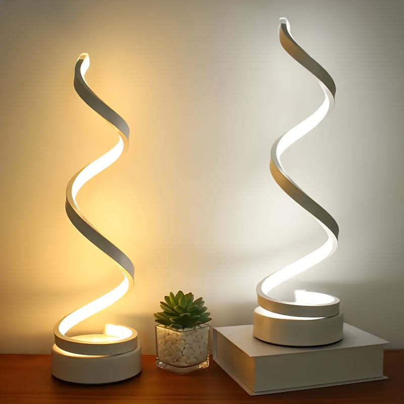 2/1pc Bedside Table Lamp For Bedroom - 3 Way Dimmable Touch Lamp USB C Charging Ports, Modern Minimalist Dimmable Spiral Table Lamp For Living Room, Desk, LED Bulb Included, Available In 1pc (Black/White)