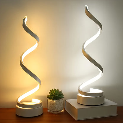 Dimmable Spiral Touch Table Lamp with USB-C Charging Port – 3-Way Dimming, LED Bulb Included, Modern Minimalist Bedside Desk Lamp for Bedroom & Living Room, Black or White