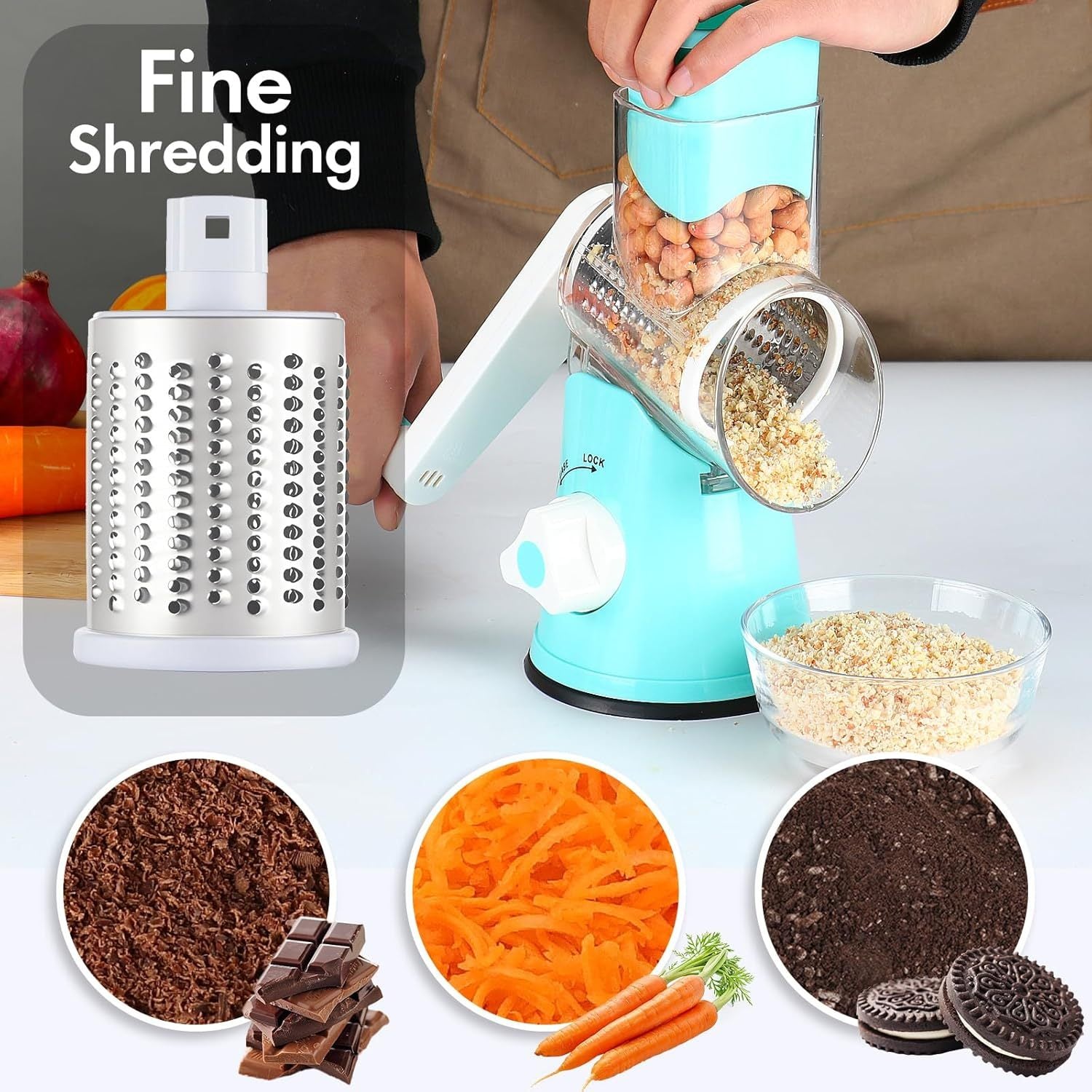 4pcs Multi Functional Hand Cranked Vegetable Cutter, Household Kitchen Manual Vegetable Machine, Slicer, Slicer, Drum Type Vegetable Cutter