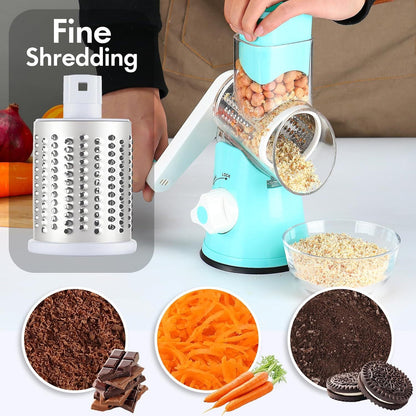 4-Piece Hand-Crank Drum Vegetable Cutter & Slicer – Manual Multi-Functional Kitchen Vegetable Chopper with Interchangeable Drums for Shredding, Slicing & Grating