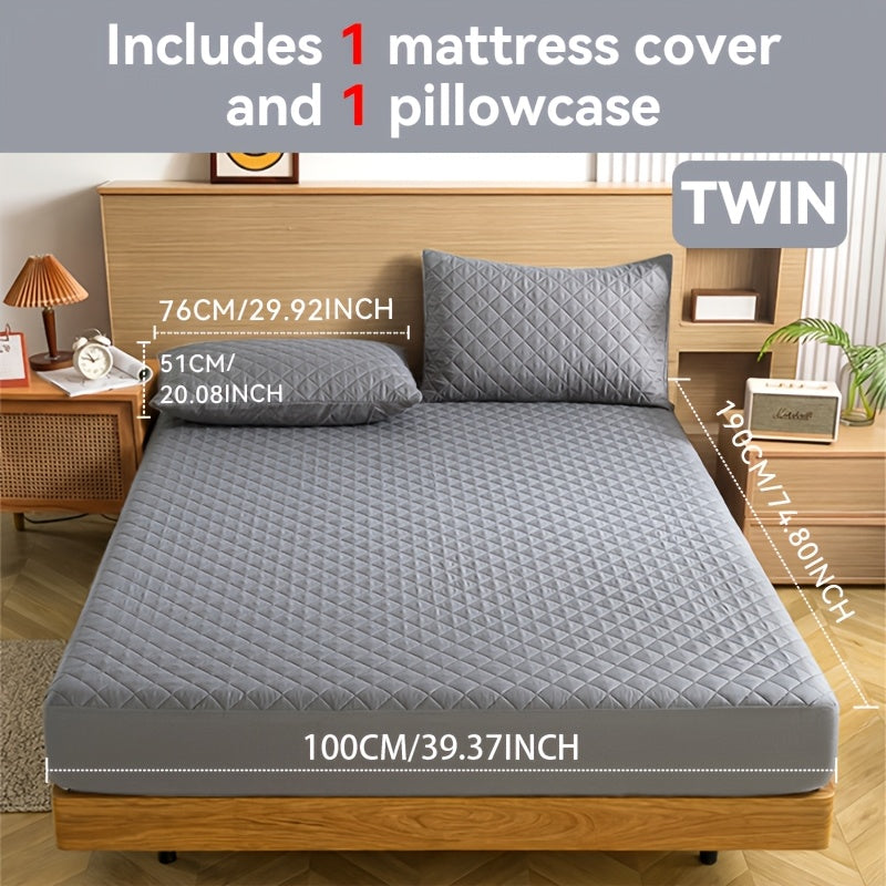 Waterproof Mattress Protector with Embossed Design – Non-Slip Thickened Cover, 21" Deep Pocket, Optional Pillowcase, Twin Full Queen King, 19 Colours