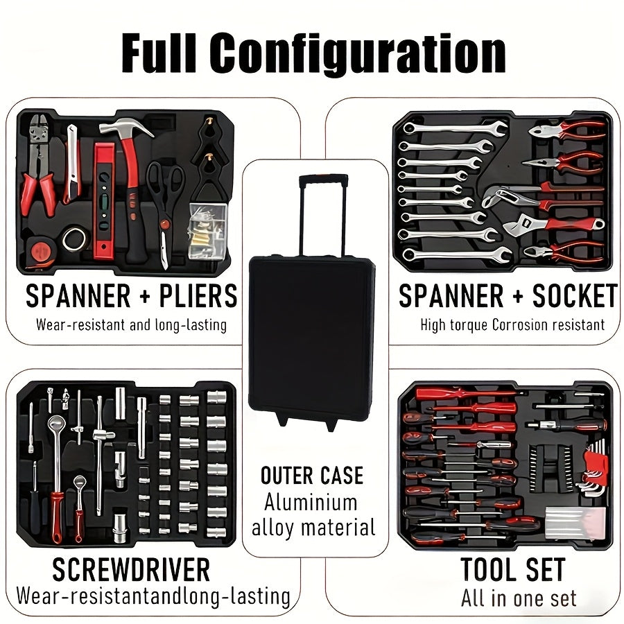 899pcs Tool Kit - A Comprehensive Home And Automotive Repair Tool Kit, Including A Storage Box And Socket Wrench Set, Ideal for Mechanics And Craft Enthusiasts.
