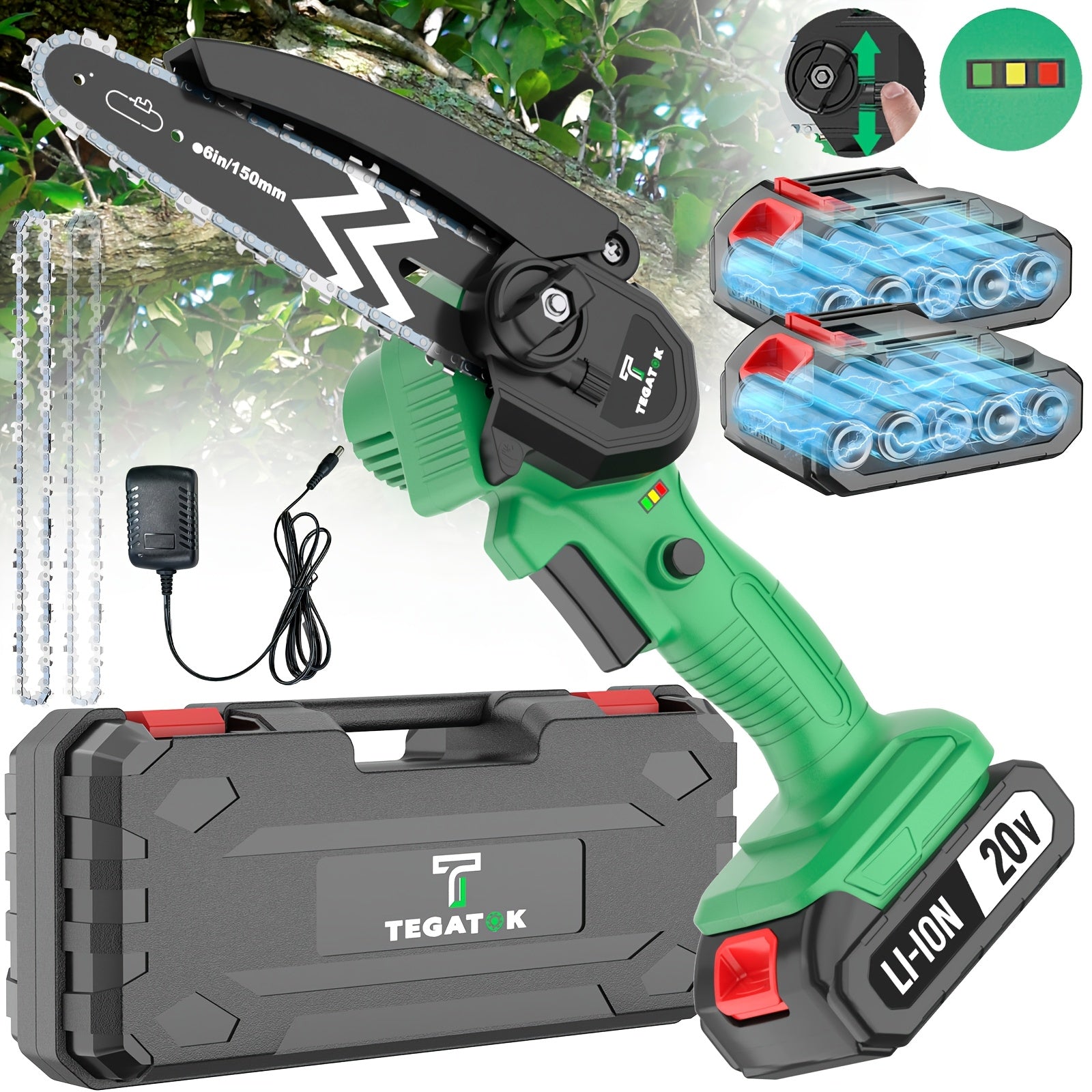 Cordless Electric Chainsaw 10 Inch or 6 Inch 20V with 2x4.0Ah Lithium Batteries, 2 Chains & Charger - Efficient Cutting for Wood Trimming, Woodworking, Landscaping & Yard Pruning