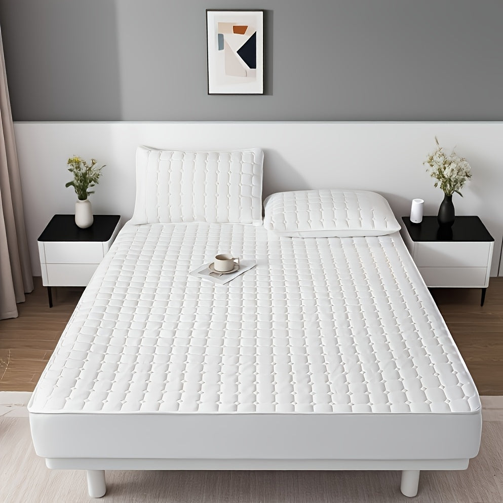 Quilted Fitted Sheet Solid Colour – Soft Breathable Wrinkle-Resistant All-Season Bed Sheet, Minimalist Modern Design, Machine Washable, Ideal for Bedroom, Apartment, Dorm & Hotel