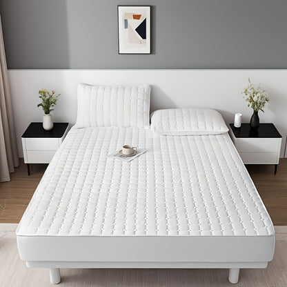 Quilted Fitted Sheet Solid Colour – Soft Breathable Wrinkle-Resistant All-Season Bed Sheet, Minimalist Modern Design, Machine Washable, Ideal for Bedroom, Apartment, Dorm & Hotel