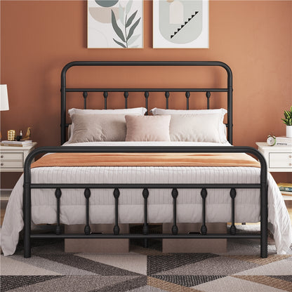Farmhouse Iron Platform Bed Frame High Headboard Footboard Slatted Base 800 lb No Box Spring Underbed Storage - ALDEN DESIGN Classic Bed, Black White, Twin Full Queen, Canada