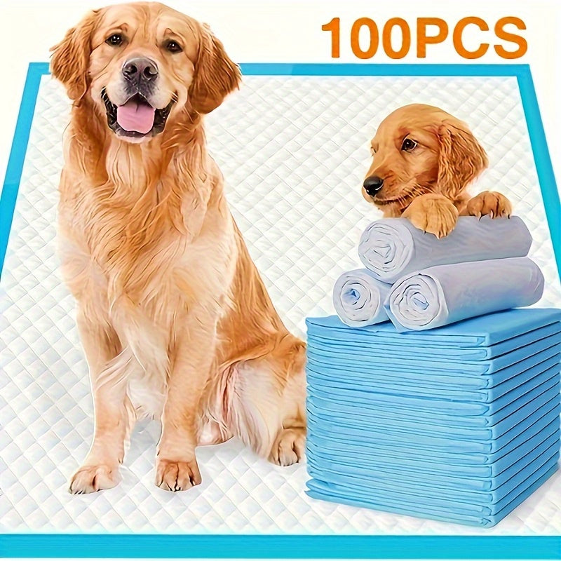 100pcs Thick Leakproof Super Absorbent Puppy Pads | 23.62-Inch * 23.62-Inch Disposable Training Mats for Dogs, Cats, and Rabbits, Blue & White Design